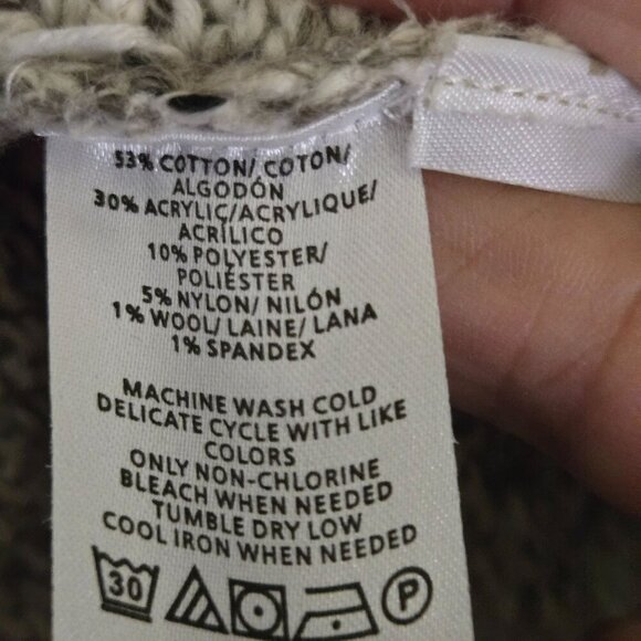 Loft Neutral Polar Bear Fringe Cotton Wool Blend Mockneck Sweater Size XS - Picture 7 of 7